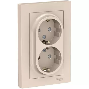 Розетка двойная с заземлением и шторками (бежевый) Systeme Electric AtlasDesign ATN000226