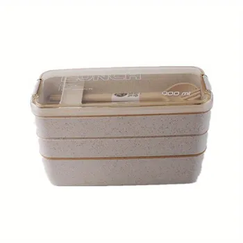 Bento Box для взрослых, 3-слойный ланч-бокс, переносная посуда для хранения еды бежевый