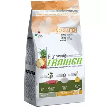 TRAINER Fitness Adult Корм сух.утка,рис,масло д/собак сред.и круп.пород 3кг