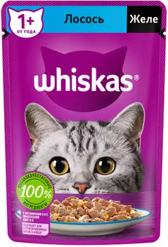 WHISKAS Желе лосось корм влаж.д/кошек пауч 75г