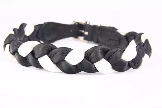 ZOOLESZCZ Ошейник для собак "Plaited", черно-белый, 35х2см