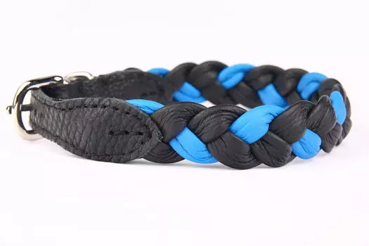 ZOOLESZCZ Ошейник для собак "Plaited", черно-голубой, 45х2см