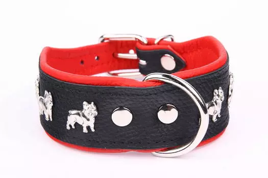ZOOLESZCZ Ошейник для собак "Super French Bulldog", черно-красный, 45х4см