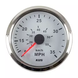 Спидометр манометрический 0-35 MPH, белый циферблат, нержавеющий ободок, д. 85 мм JMV00294_KY18102