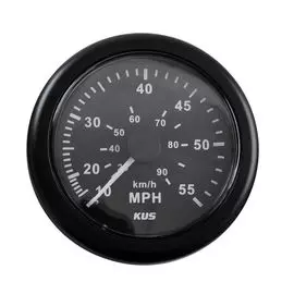 Спидометр манометрический 0-55 MPH, черный циферблат, черный ободок, д. 85 мм KY18203