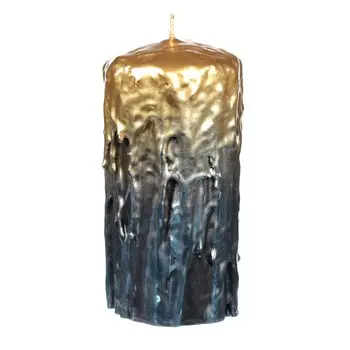 Свеча, 16 см, цилиндрическая, черно-золотистая, Metallic glow