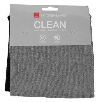 Тряпка универсальная, 30х30 см, 2 шт, микрофибра, черная/серая, Clean