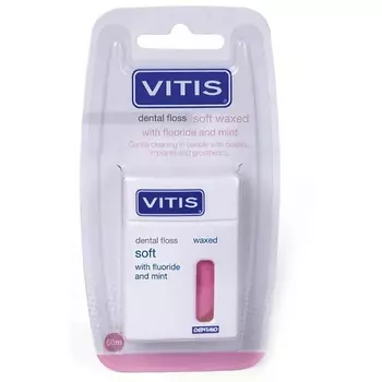 DENTAID Межзубная нить VITIS Dental Floss FM скрученная форма, вощеная, со фтором, мятный вкус 50 м 50.0