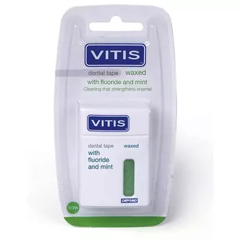 DENTAID Межзубная нить VITIS Waxed Dental Tape FM, плоская, со фтором и мятой, 50 м 50.0