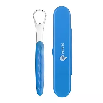 Dentalpik Скребок для языка металлический с чехлом, синий