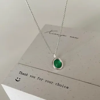 Niche Design Sense Овальный Зеленый Агат Подвеска Ожерелье Женская Личность Мода Темперамент Свежий Универсальный Цепочка на Ключицу Цепочка