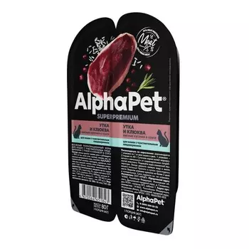AlphaPet Superpremium влажный корм для кошек с чувствительным пищеварением, с УТКОЙ и клюквой, в ламистерах - 80 г повседневный супер премиум для взрослых с уткой для всех пород консервы (в железной банке) Российский корм 1 уп. х 1 шт. х 0.08 кг