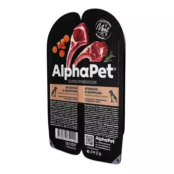 AlphaPet Superpremium влажный корм для щенков, беременных и кормящих собак, с ЯГНЕНКОМ и морковью, в ламистерах - 100 г повседневный супер премиум для щенков с ягненком для всех пород консервы (в железной банке) Российский корм 1 уп. х 15 шт. х 1.5 кг
