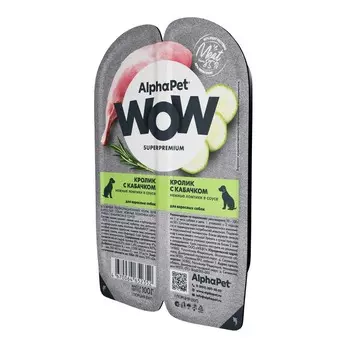 AlphaPet Wow Superpremium влажный корм для взрослых собак, с КРОЛИКОМ и кабачками, в ламистерах - 100 г повседневный супер премиум для взрослых с кроликом для всех пород консервы (в железной банке) Российский корм 1 уп. х 15 шт. х 1.5 кг