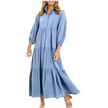 GMXIA Women s Button POLO Neck Long Fashion Pullover High Waist Casual Dresses S армия зеленый