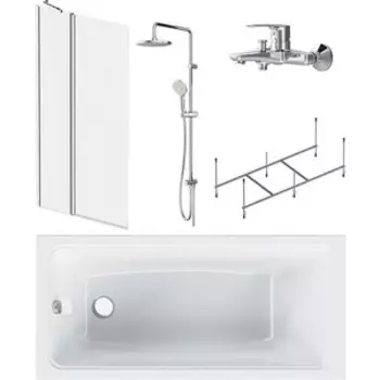 Акриловая ванна Am.Pm Gem 150x70 с каркасом, шторкой, душем и смесителем (W90ASET-150D3W5)
