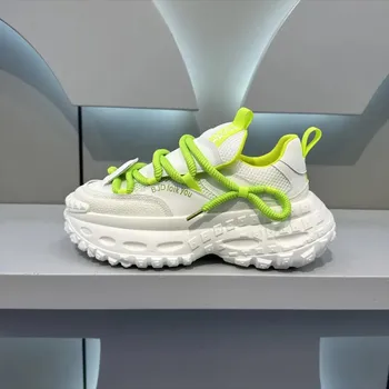 Fashion Men Sneakers 2024 Autumn New Style Thick Sole Breath Comfort Casual Height Increasing Shoes Mesh White Wear-resistant Shoes 39 белый