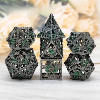 Набор металлических полых игральных костей DND Dragon - многогранные игральные кости D&D, подходящие для настольной игры Dungeons and Dragons Pathfinder RPG красный/чёрный
