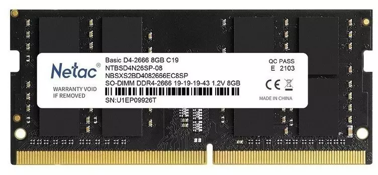 Память DDR4 SODIMM 8Gb, 2666MHz, CL19, 1.2 В, Netac, Basic (NTBSD4N26SP-08)