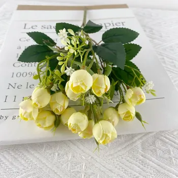 Simulation Flower 15 Hennessy Green Bud Small Rose Bud Home Decoration Wedding Photo Props Decoration белый