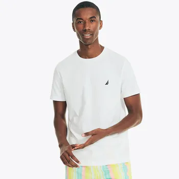 Мужская однотонная футболка Nautica с круглым вырезом, цвет Bright White