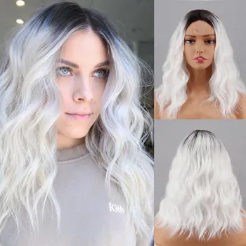 LISI HAIR женский длинный коричневый смешанный блондин волнистый парик без челки до плеч синтетическое волокно кружевной передний волнистый парик повседневная одежда 35 cm