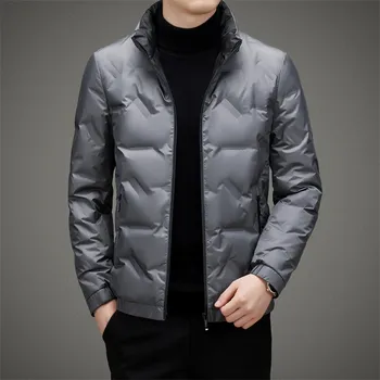 Light and Thin Down Jacket for Middle-aged Men, Casual Short Duck Down Winter New Style Men s Warm Stand-up Collar Fashionable Down Jacket M синий