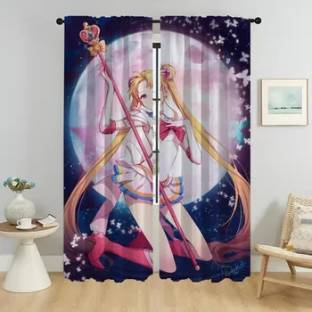 Шторы Sailormoons для спальни, гостиной, шторы, украшения на Хэллоуин, домашний интерьер, шторы из 2 предметов, перегородка для ребенка W50xH70cmx2pcs