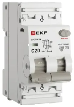 Автомат дифференциальный EKF D63N26E20C10 АВДТ-63N 1P+N 20А (C) 10мА (AC) эл 6кА PROXIMA
