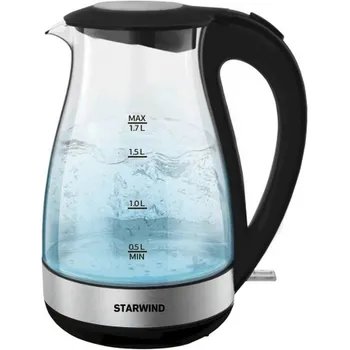 Чайник электрический Starwind SKP3039 1.7л. 2200Вт черный корпус: стекло/пластик