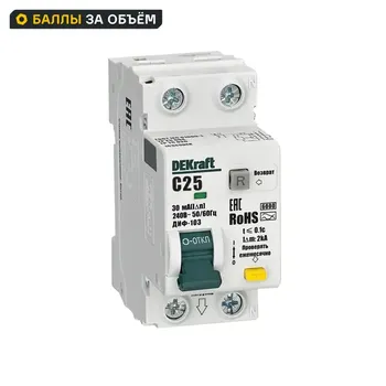 Дифференциальный автомат Dekraft ДИФ-103 1P+N C25 А 30 мА 6 кА A 16349DEK