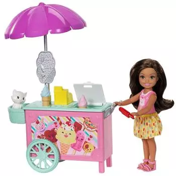 Игровой набор с мини-куклой Barbie Челси с тележкой мороженого