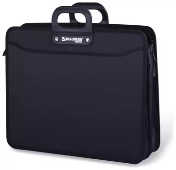 Портфель пластиковый большого формата А3 (470х380х130 мм), Brauberg "Портфолио", 3 отделения, на молнии, черный