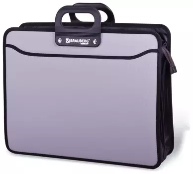 Портфель пластиковый большого формата А3 (470х380х130 мм), Brauberg "Портфолио", 3 отделения, на молнии, серый