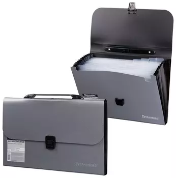 Портфель пластиковый Brauberg А4 (327х254х30 мм), 13 отделений, индексные ярлыки, фактура диагональ, серебристый