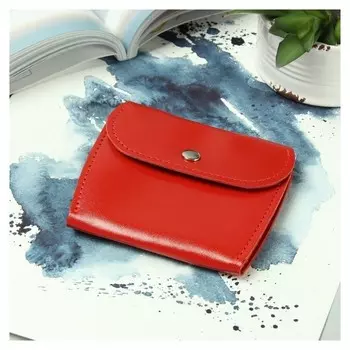 Портмоне-монетница, на кнопке, цвет алый гладкий