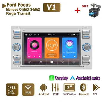 Автомобильный радиоприемник мультимедийный проигрыватель для Ford Focus 2007 Mondeo S-max C MAX Kuga Galaxy Fiesta Transit Fusion 2 Din Android Carplay GPS Авторадио 1+32 ГБ чёрный
