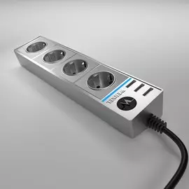 Розеточный блок 4-х местный + 3 USB серебряный , серебряный рифленый Werkel WL20-04-03 4690389128394
