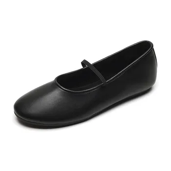 Weiwei Girl 626-1 Ballet Single Shoes Women s Soft Leather French One-word Strap Mary Jane Grandma Shoes Large Size Women s Shoes 35 абрикосовый