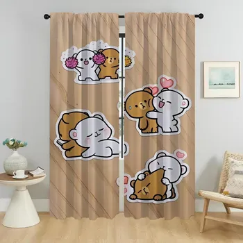 Плотные шторы Kawaii Bear, 2 шт., для гостиной, занавески, перегородка, украшение на Хэллоуин, кухня, элегантный W50xH70cmx2pcs-CL