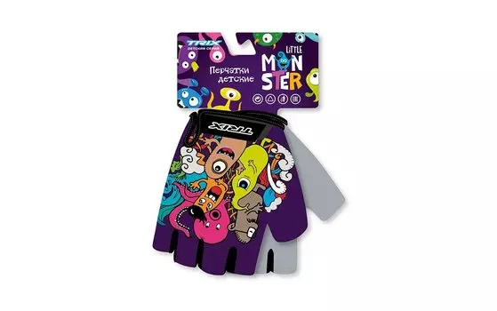 Перчатки велосипедные TRIX Little Monster, детские, антискользящие, фиолетовый, GL-TX-MONSTER (Размер: 5XS)