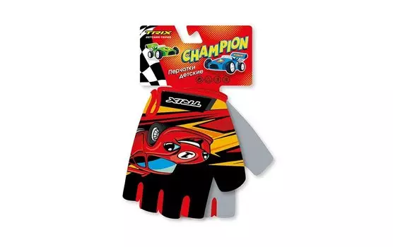 Перчатки велосипедные TRIX nw Champion, детские, без пальцев, антискользящие, красный, GL-TX-CHAMPION-6XS-0 (Размер: 6XS)