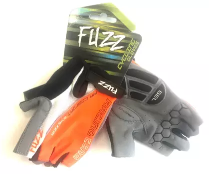 Перчатки велосипедные FUZZ AIR COMFORT, лайкра, D-GRIP GEL, на липучке, черно-бело-оранжевый, 08-202321 (Размер: S)