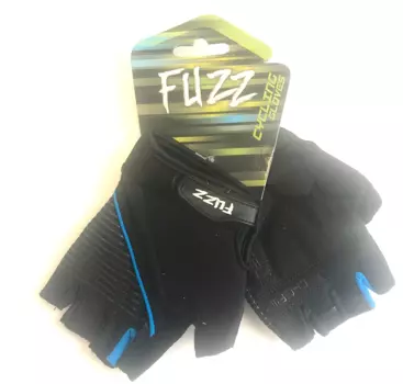 Перчатки велосипедные FUZZ GEL COMFORT, лайкра, D-GRIP GEL, на липучке, черно-голубой (Размер: S)