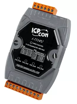 Повторитель ICP DAS I-7514U-G CR Isolated 4 Channels RS-485 Active Hub (Gray Cover) (RoHS)