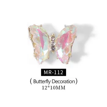 10pcs Aurora Crystal Butterfly Nail Alloy Charms Gems Rhinestone Manicure Butterfly 3D Nail Jewelry Diamond Nail Art Decoration