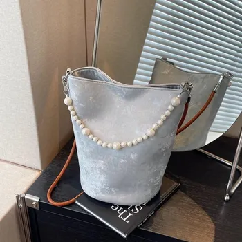 IELGY pearl portable bucket bag, retro simple shoulder high sense versatile messenger women s bag чёрный