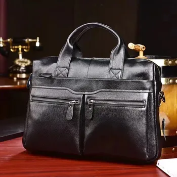 Новый мужской деловой портфель из натуральной кожи для ноутбука 15 дюймов с большой вместимостью