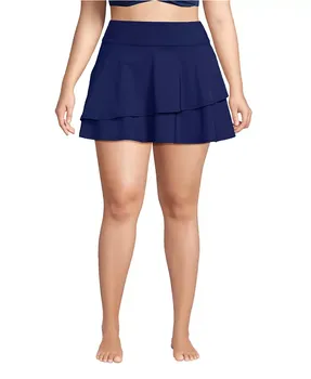 Пляжная юбка-шорты с тюльпанообразным подолом и высокой талией Plus Size Lands' End, синий