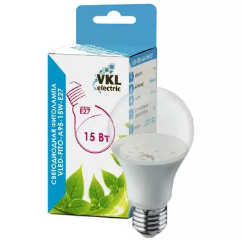 лампа светодиодная для растений VKL electric A95 15Вт E27 220V пластик